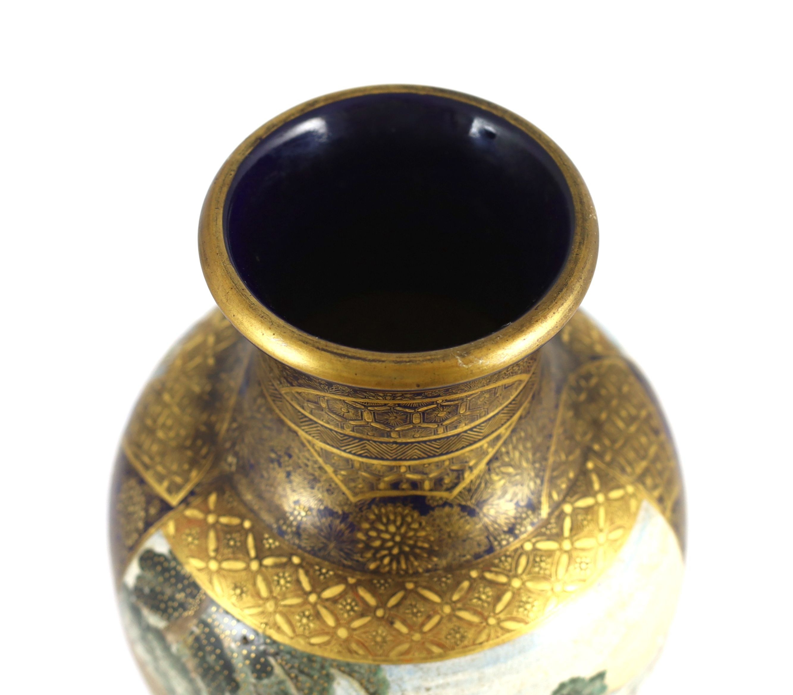 A large Japanese Satsuma pottery vase, Meiji period, 37.5cm high